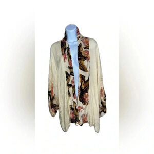 Oversized lightweight open cardigan small beige floral